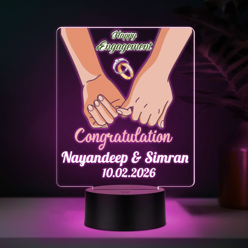 Personalized Happy Engagement LED Night Lamp with Couple Holding Hands Design Automatic Color Changing Light & USB Powered Engagement Gift for Friends, Brother, Sister & Colleague